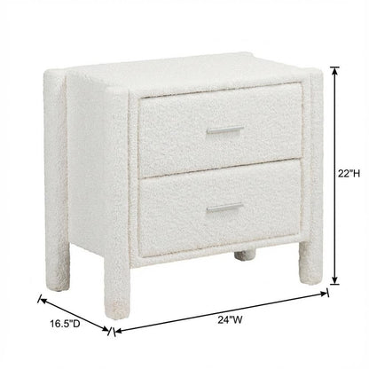 Modern White Teddy- Fabric Nightstand with 2 Drawers for Bedroom Decor