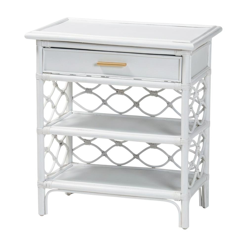 Rattan Nightstand with Coastal Style and White Leg Finish