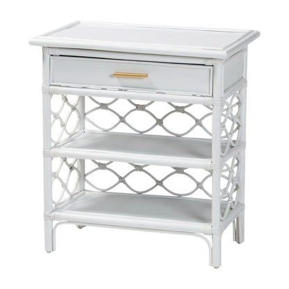 Rattan Nightstand with Coastal Style and White Leg Finish