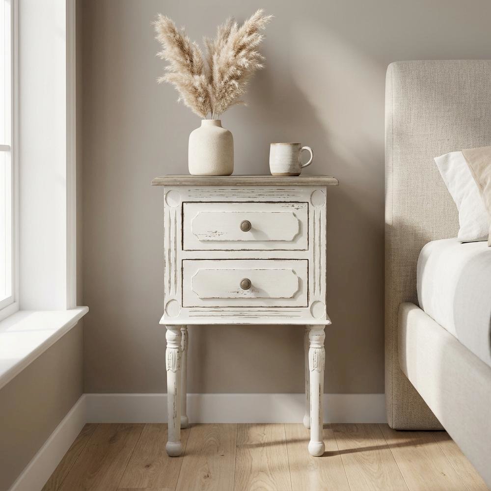 White Traditional Nightstand with Classic French Style and Compact Design