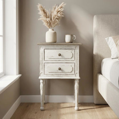 White Traditional Nightstand with Classic French Style and Compact Design