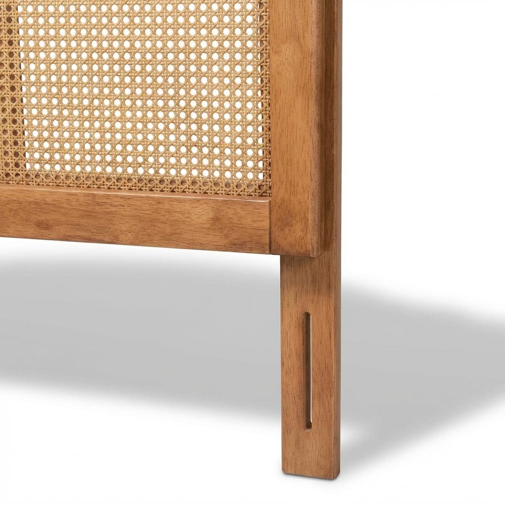 Brown Synthetic Rattan King Size Headboard with Rubberwood Frame and Wood Legs