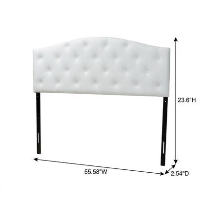 White Faux Leather Headboard, Full Size, Upholstered Button-Tufted, Scalloped