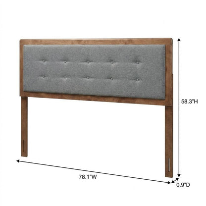 Dark Grey Fabric Upholstered Headboard with Button Tufting Rubberwood Frame