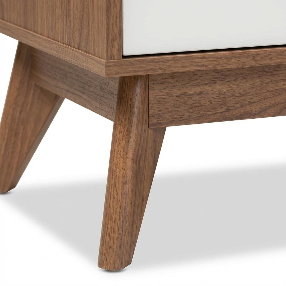 Mid-Century Modern Nightstand in White and Walnut Wood with Storage Drawers