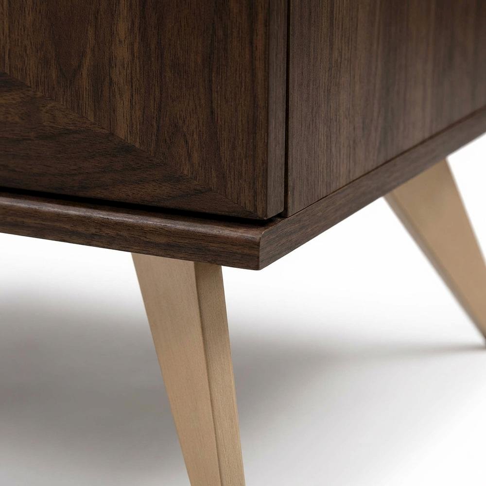 Walnut Brown Finished Wood Nightstand with 2 Drawers and Mid-Century Style