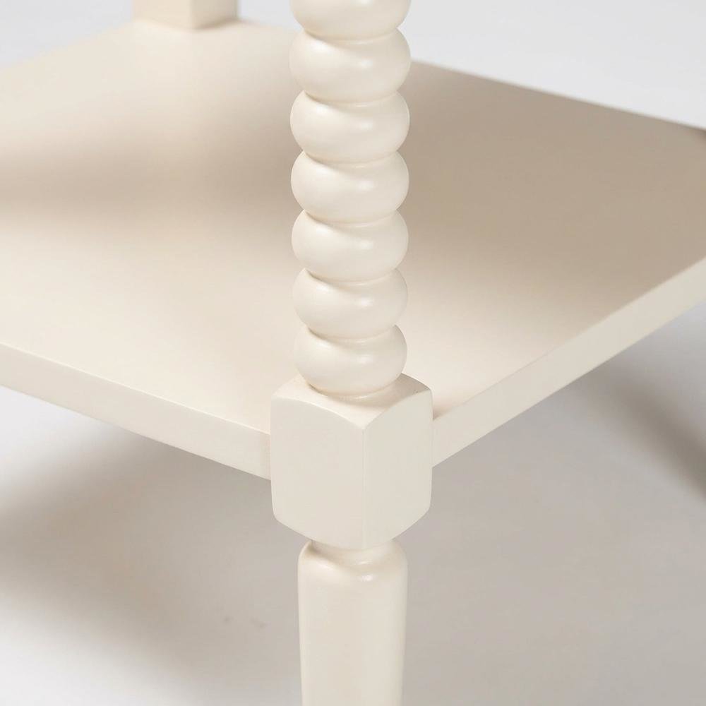 Ivory Farmhouse Nightstand with Spindle Wood Finish and Single Drawer