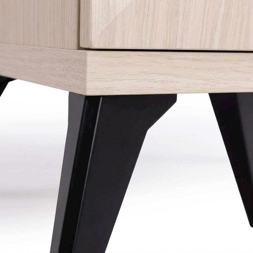 Two-Tone Light Brown, Black Wood Nightstand, 2 Drawers, Mid-Century Style