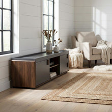 Gray and Walnut Two-Tone Wood TV Stand with Contemporary Style