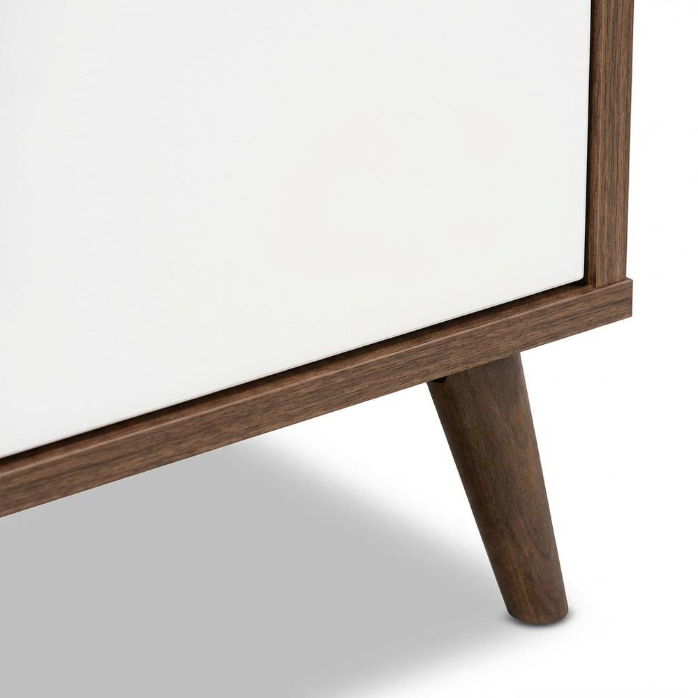Modern Two-Tone White and Walnut Finishes TV Stand with Wooden Frame