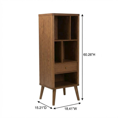 Brown 1-Drawer Sideboard Storage Cabinet with Mid-Century Design