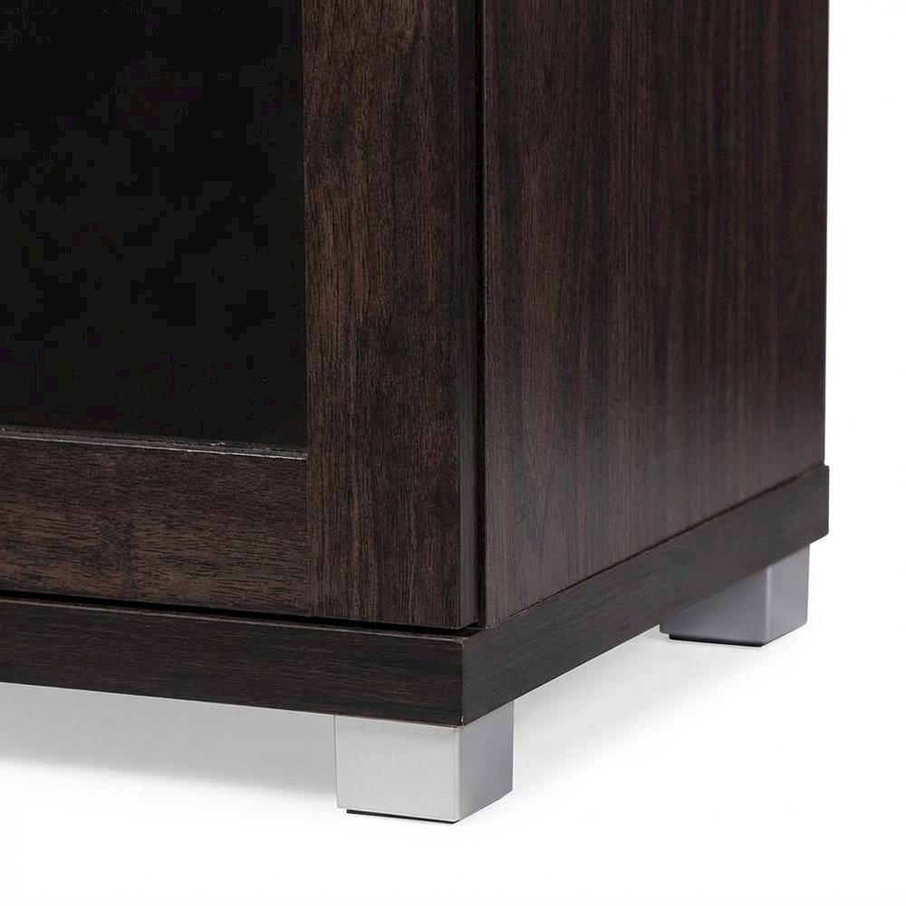 Dark Brown Sideboard Storage Cabinet With Glass Doors For Contemporary Living