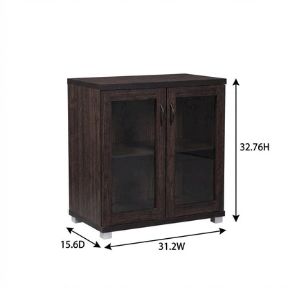 Dark Brown Sideboard Storage Cabinet With Glass Doors For Contemporary Living