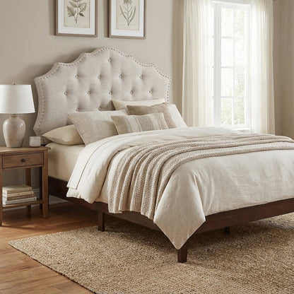 Greyish Beige Twin Size Fabric Headboard with Foam Padding and LVL Frame