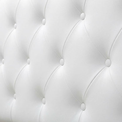 White Faux Leather Queen Headboard, Button-Tufted, Scalloped Design Hardwood