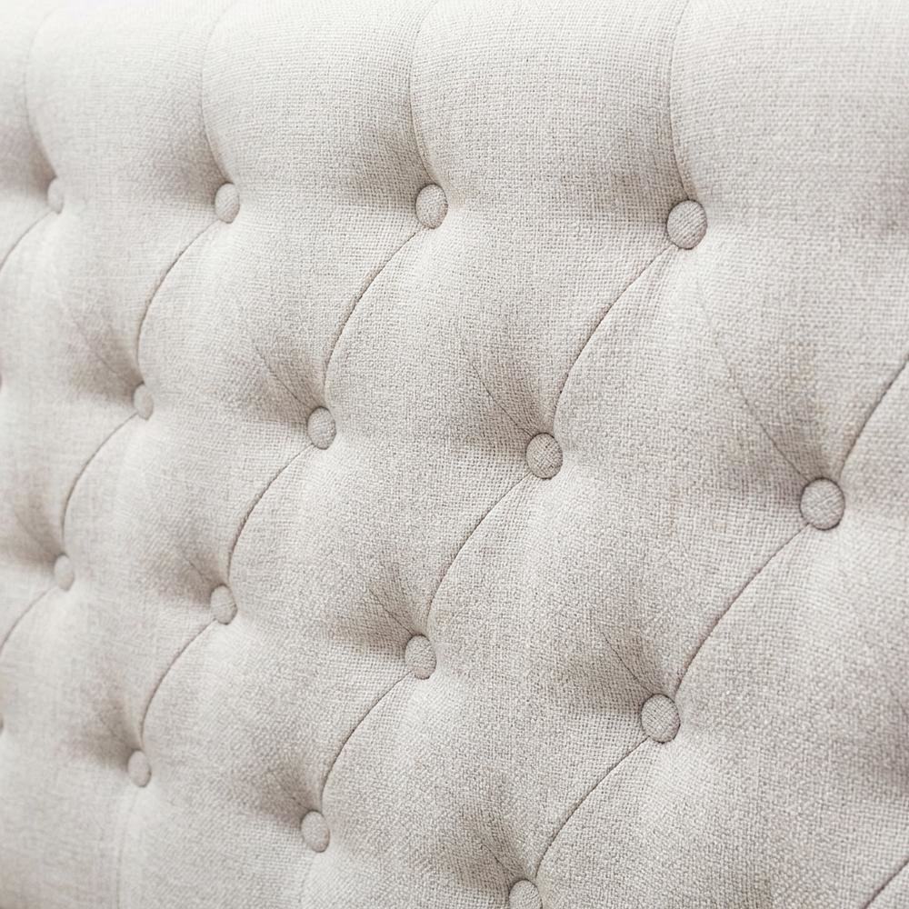 Greyish Beige Fabric Button-Tufted Winged Headboard with Cushioned Foam Padding