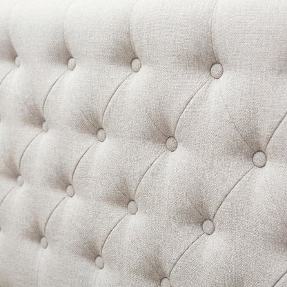 Greyish Beige Fabric Button-Tufted Winged Headboard with Cushioned Foam Padding