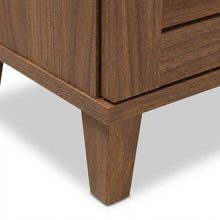 Contemporary Walnut Finish Shoe Storage Cabinet with 11 Shelves and Drawer
