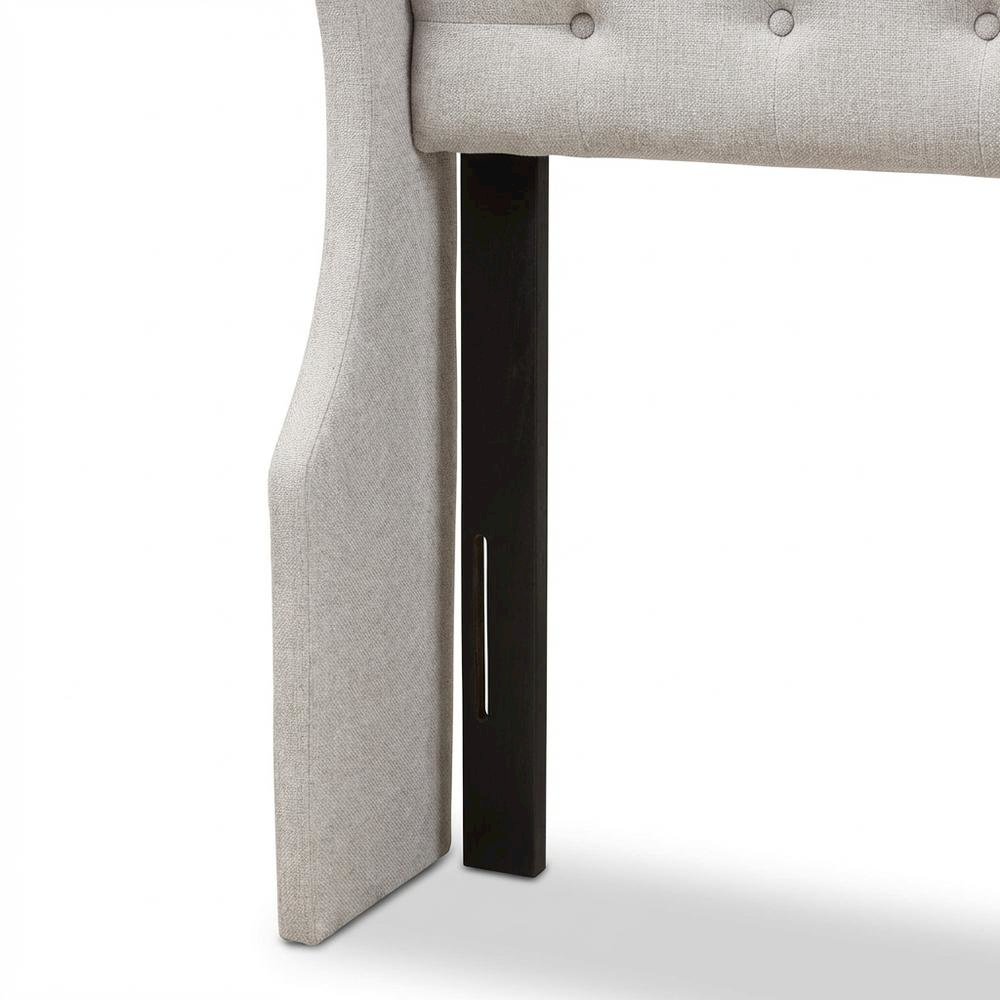Greyish Beige Fabric Button-Tufted Winged Headboard with Cushioned Foam Padding