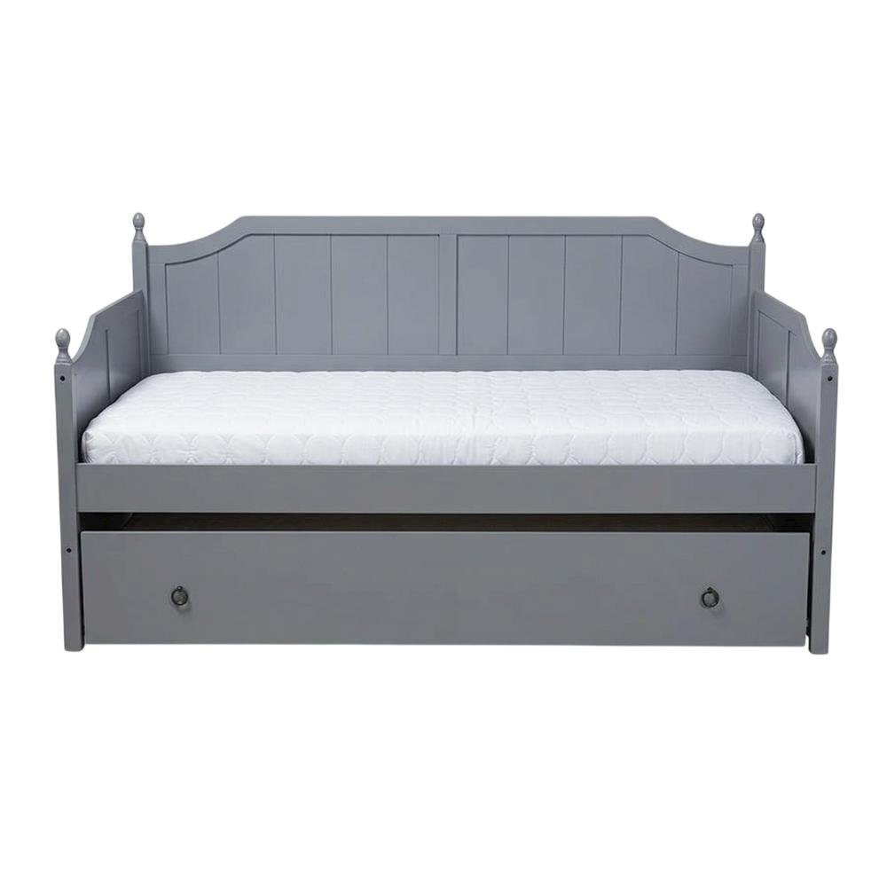 Grey finish wood twin size daybed with trundle, rustic style, sturdy frame