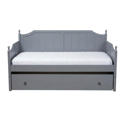 Grey finish wood twin size daybed with trundle, rustic style, sturdy frame