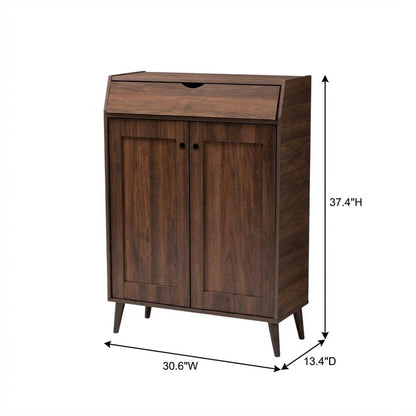 Mid-Century Modern Walnut Brown Shoe Storage Cabinet with 2 Doors
