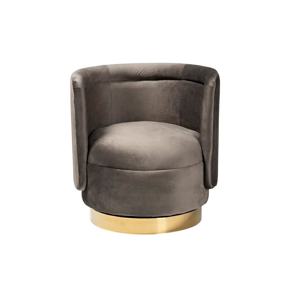 Glam Grey Velvet Accent Chair with Swivel Function and Gold Finish