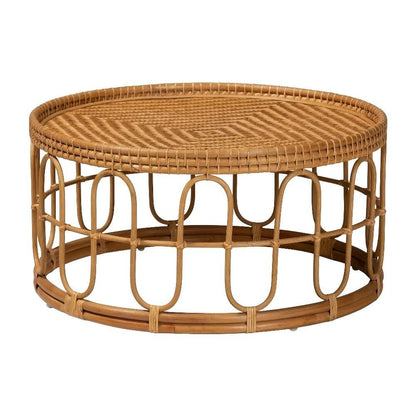 Light Honey Rattan Coffee Table with Real Plywood Top Bohemian Style