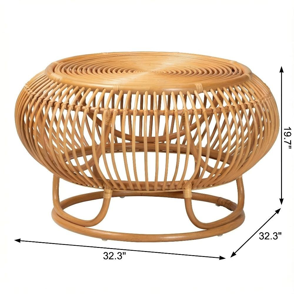 Genuine Rattan Coffee Table Light Honey Legs with Bohemian Style