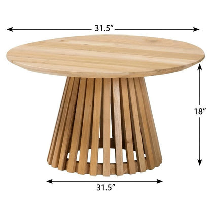 Warm Brown Acacia Wood Coffee Table with Modern Slatted Design and Durable Legs