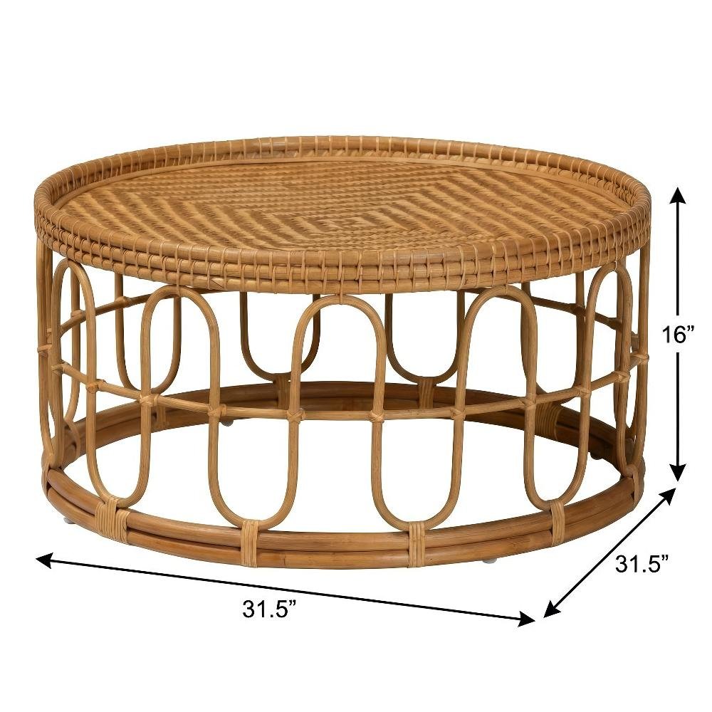 Light Honey Rattan Coffee Table with Real Plywood Top Bohemian Style