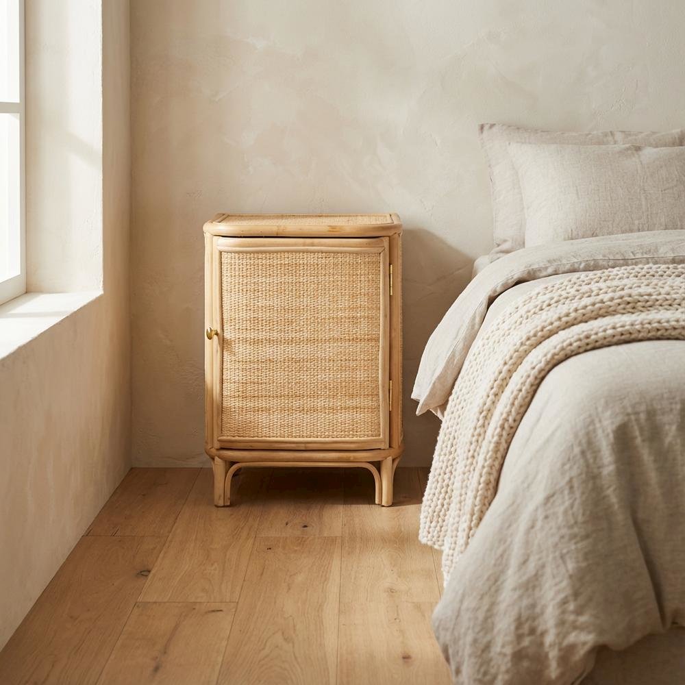 Bohemian Rattan Nightstand with Textured Finish and Elegant Design