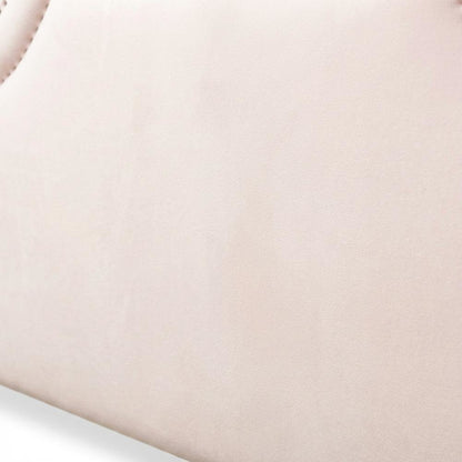 Light Pink Velvet Fabric Upholstered Queen Headboard, Foam Padding, Metal Legs