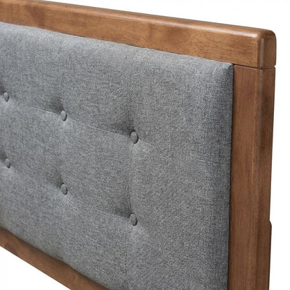Dark Grey Fabric Upholstered Headboard with Button Tufting Rubberwood Frame