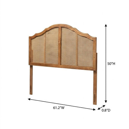 Brown Synthetic Rattan Queen Headboard with Rubberwood Frame and Wood Legs