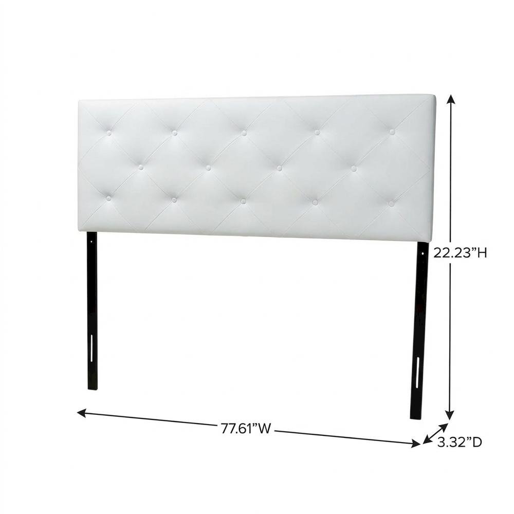 White Faux Leather King Headboard, PU Foam Padding, Wooden Frame