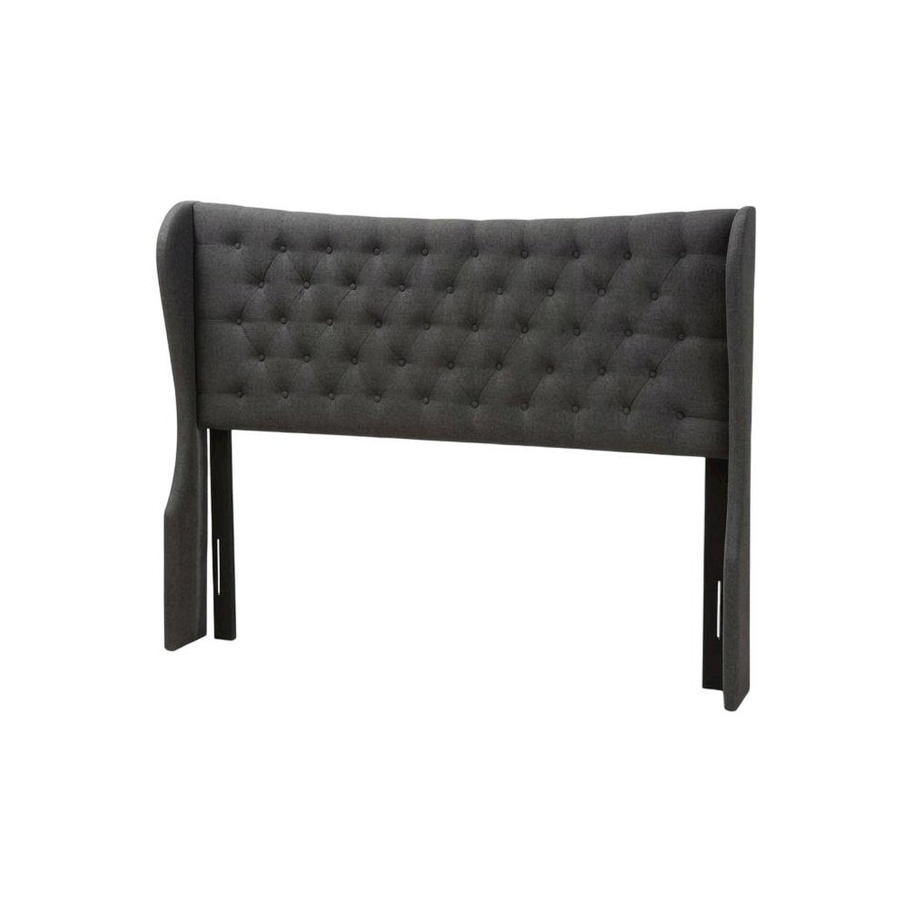 Dark Grey Fabric Queen Wingback Headboard, Button-Tufted Design, Foam Padding