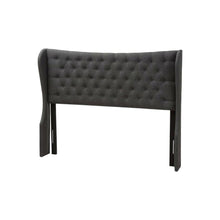 Dark Grey Fabric Queen Wingback Headboard, Button-Tufted Design, Foam Padding