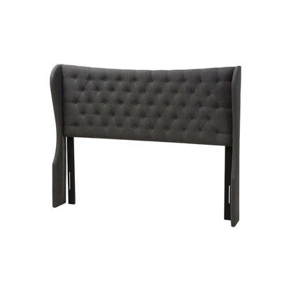 Dark Grey Fabric Queen Wingback Headboard, Button-Tufted Design, Foam Padding