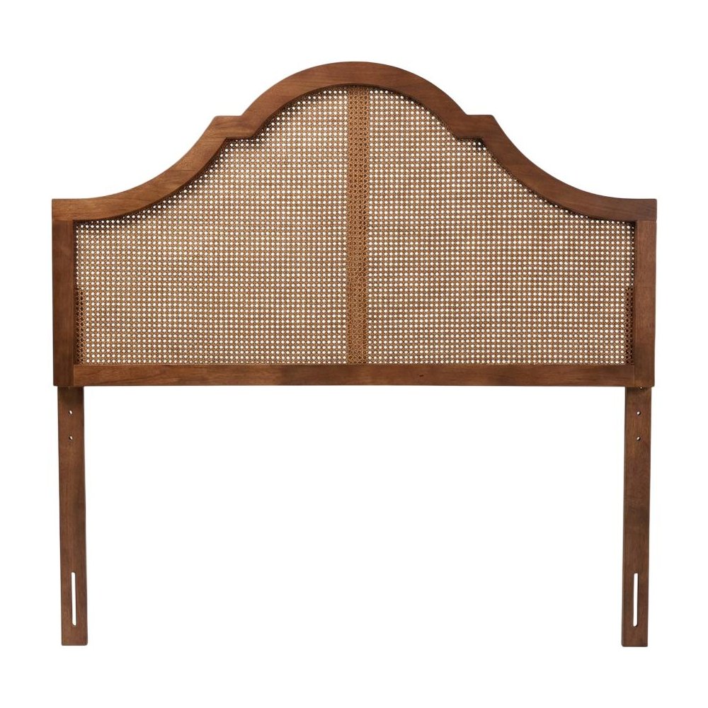 Rubber Wood Headboard in Ash Walnut Finish with Synthetic Rattan Panel