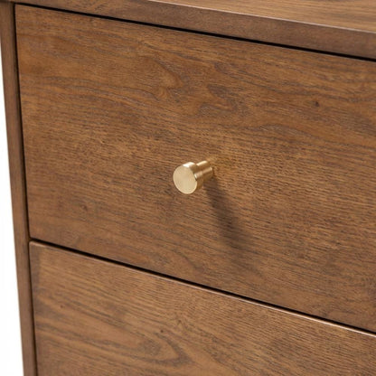 Mid-Century Modern Ash Walnut Finish Nightstand with 2 Drawers, Rubberwood Frame