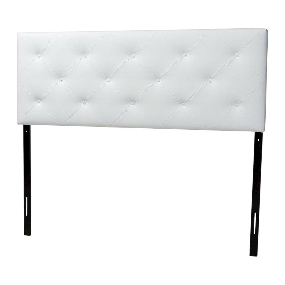 White Faux Leather Upholstered Headboard, Foam Padding, Contemporary Design