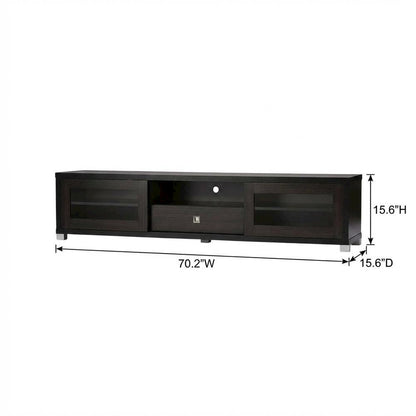 Contemporary Dark Brown TV Cabinet with Sliding Doors and Drawer