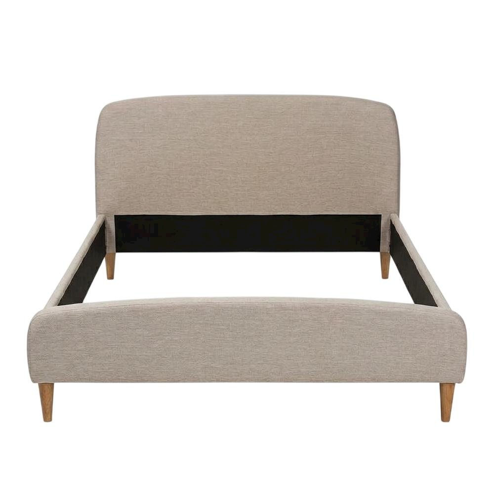 Light Beige Fabric Upholstered Queen Platform Bed with Mid-Century Style
