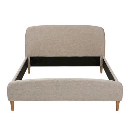 Light Beige Fabric Upholstered Queen Platform Bed with Mid-Century Style