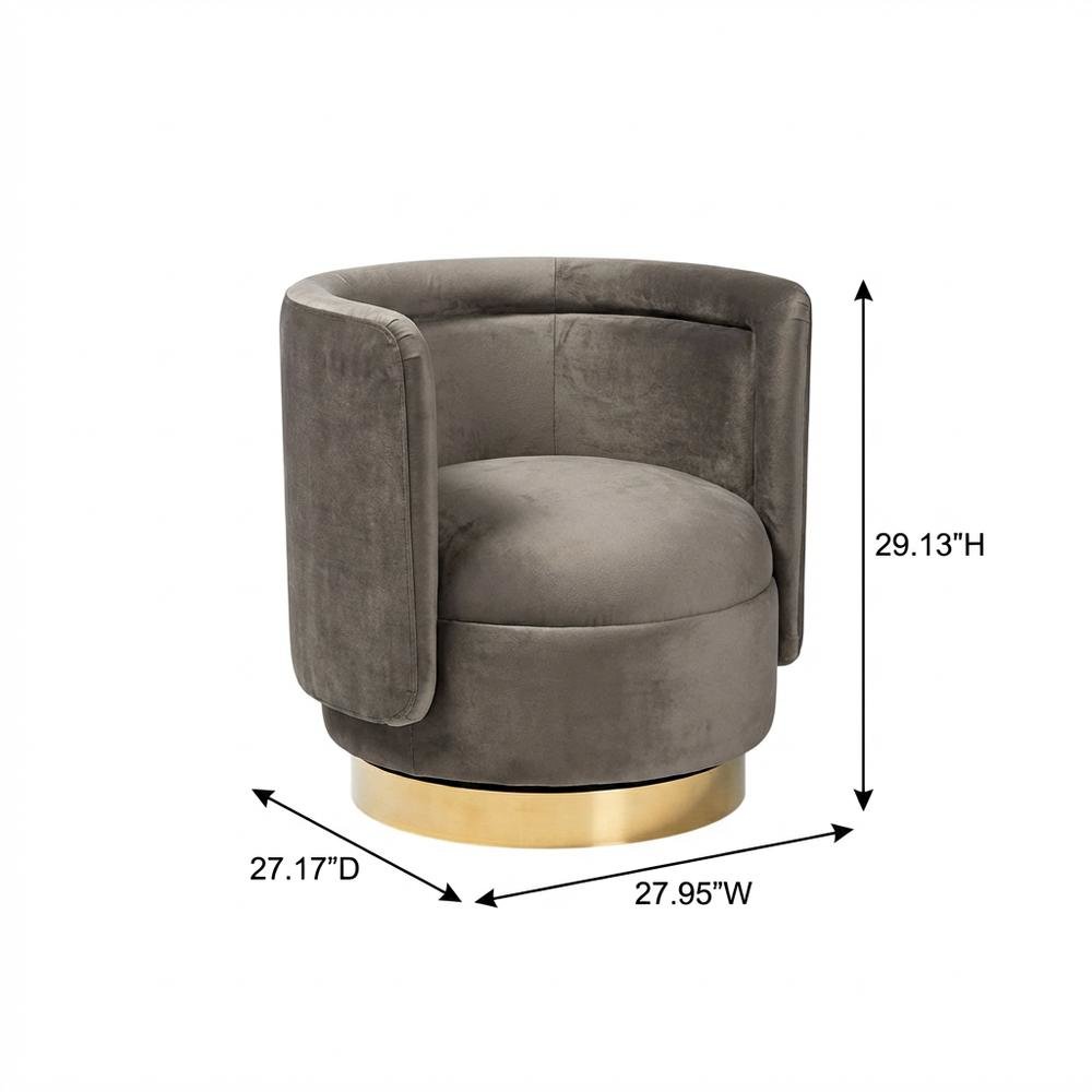 Glam Grey Velvet Accent Chair with Swivel Function and Gold Finish