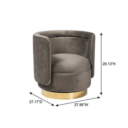 Glam Grey Velvet Accent Chair with Swivel Function and Gold Finish
