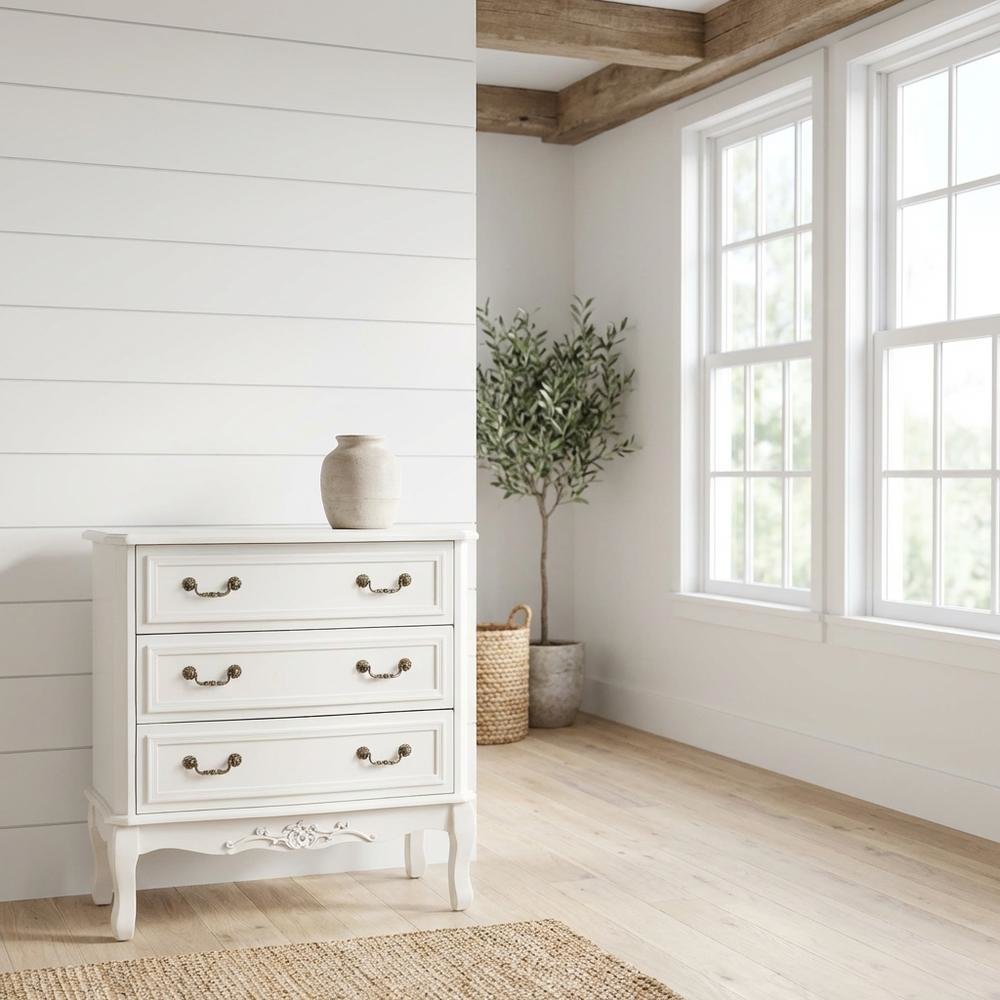White Provincial 3-Drawer Wooden Storage Cabinet with Classic Design