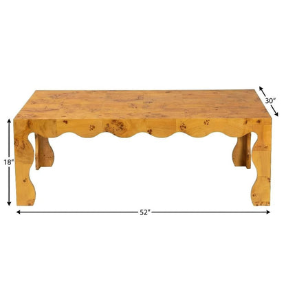 Organic Burl Wood Coffee Table with Light Mappa Legs and Modern Design