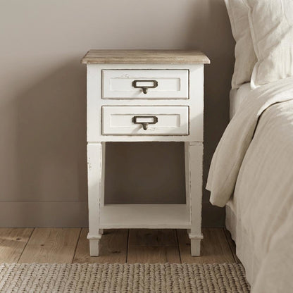 Distressed Finish Wood Nightstand in Weathered Oak, White Wash, Provincial Style